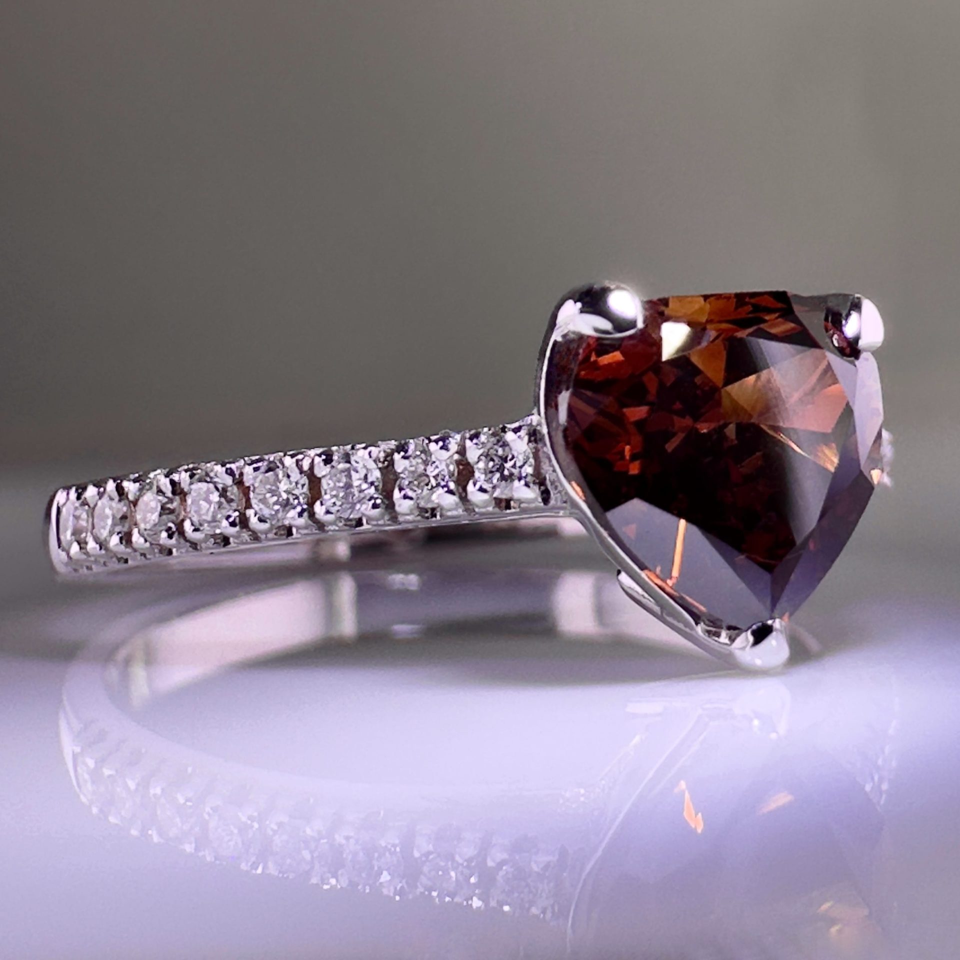 18K White Gold Ring with 1.01 ct Natural Fancy Deep Brownish Orange SI1 Diamond & VVS Diamonds, ALGT Certified | Luxurious Fine Jewelry