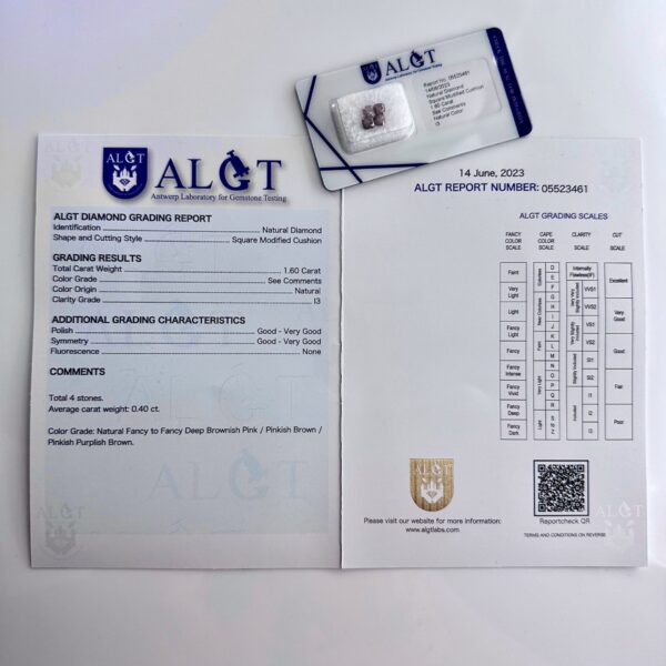 Set of 4 natural fancy deep pinkish brown diamonds, 1.60 carats, harmonious gradient, perfect for luxury jewelry creations