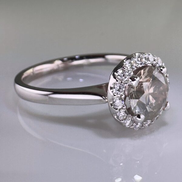 Exquisite 18k white gold ring adorned with a 1.21-carat natural diamond with a yellowish-brown-gray hue — ALGT-certified | Handmade Luxury Jewelry