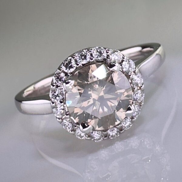 Exquisite 18k white gold ring adorned with a 1.21-carat natural diamond with a yellowish-brown-gray hue — ALGT-certified | Handmade Luxury Jewelry