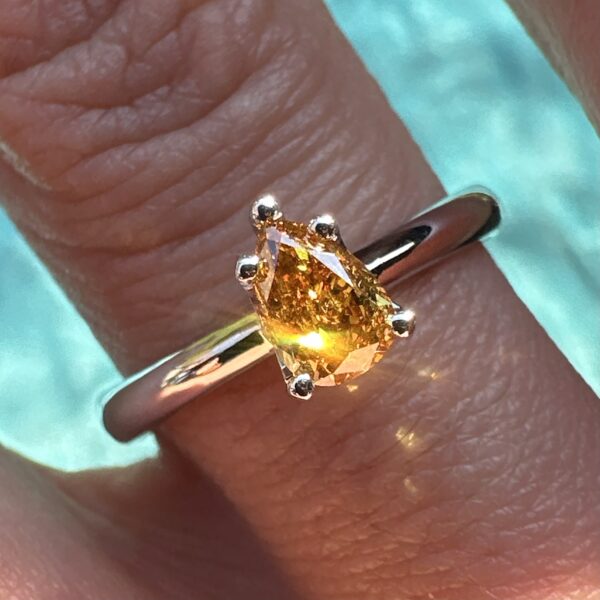 18k white gold pear diamond ring 0.53 ct - Fancy Intense Brownish Yellow-Orange – ALGT Certified | Handmade Luxury