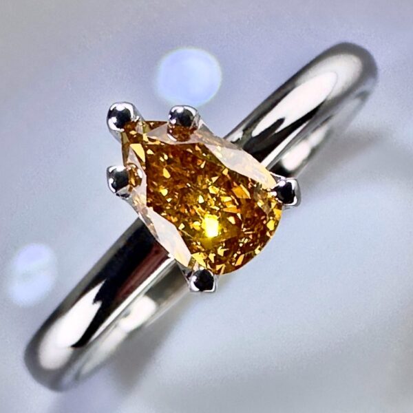 18k white gold pear diamond ring 0.53 ct - Fancy Intense Brownish Yellow-Orange – ALGT Certified | Handmade Luxury