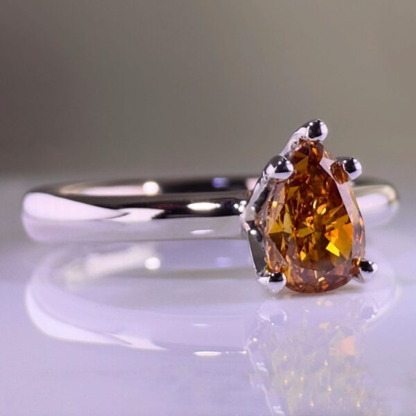 18k white gold pear diamond ring 0.53 ct - Fancy Intense Brownish Yellow-Orange – ALGT Certified | Handmade Luxury